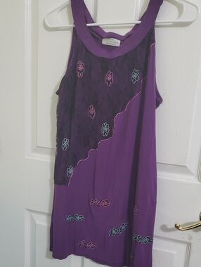 The Collection Royal Boho Purple Sleeveless Floral Embroidery Beach Mini Dress M